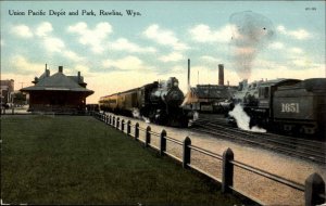 Rawlins Wyoming WY Union Pacific Train Station Depot c1910 Vintage Postcard