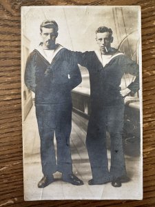 Original Vintage Postcard Early 1900's RPPC Real Photo 2 Sailors Smoking