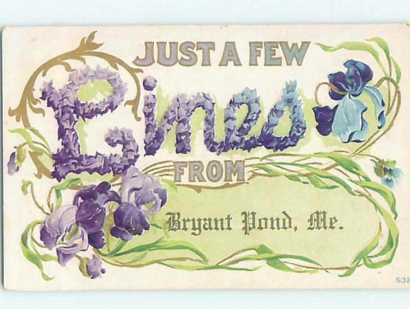 Divided-Back FLOWER POSTCARD Bryant Pond - Woodstock Maine ME HM4916