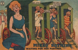 Mixed Bathing Sharing Changing Rooms Beach Gender Comic Old Postcard