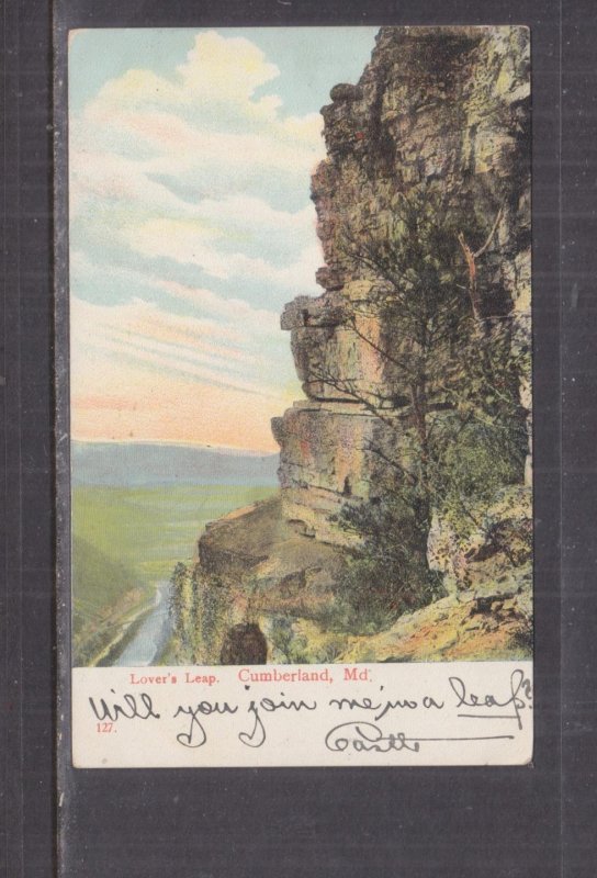 MARYLAND, CUMBERLAND, LOVER'S LEAP, 1907 ppc. RPO.1c. to Washington, DC.