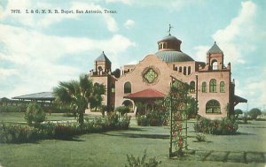 San Antonio Texas I&GNRR Depot Litho Postcard Unused