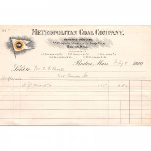 1900 Antique Billhead - Metropolitan Coal Company - Congress Street, Boston #2