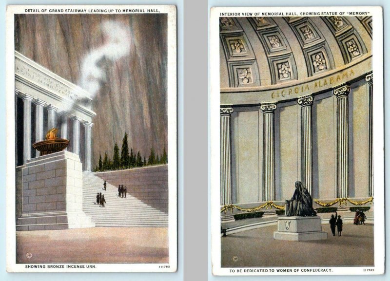 2 Postcards STONE MOUNTAIN, Georgia GA ~ Stairs & Interior MEMORIAL HALL c1920s