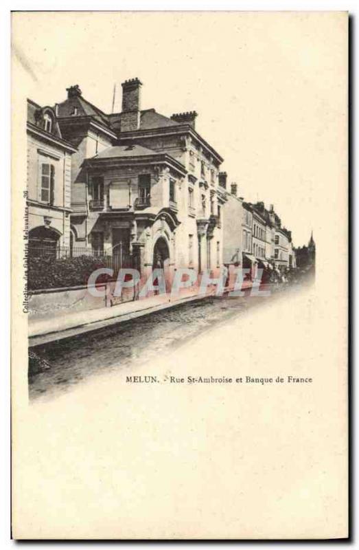 Old Postcard Bank Melun Rue St Ambrose and Bank of France