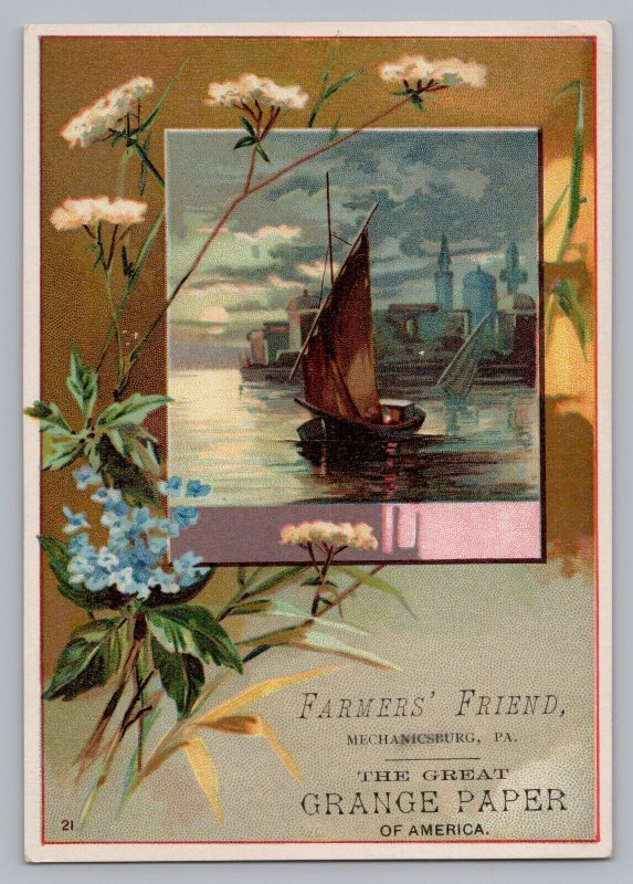 Farmers' Friend Grange Paper, Antique Farm Journal, Sailboat, Trade Card  T2