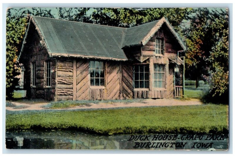c1910's Duck House Crapo Park Made Of Wood Lake Burlington Iowa Antique Postcard