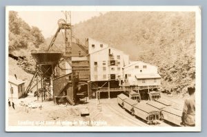 LOADING COAL CARS AT MINE WEST VIRGINIA ANTIQUE REAL PHOTO POSTCARD RPPC W.V.