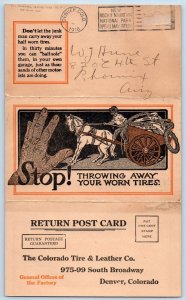 Denver CO Postcard Colorado Leather Tire Car Co Advertising Fold Out 1916 Posted