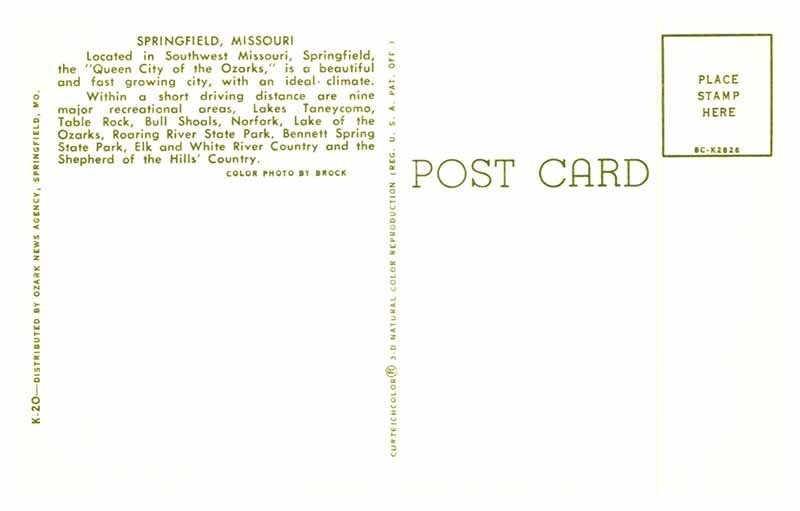 Postcard BUILDING SCENE Springfield Missouri MO AT0808