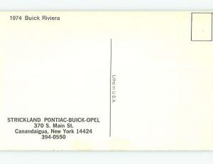 Unused 1974 postcard BUICK RIVIERA CAR - FROM CANANDAIGUA NY DEALER o8471