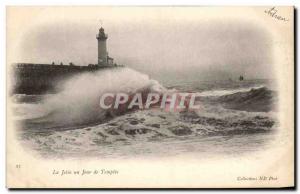 Old Postcard La Jetee a Storm Lighthouse Day