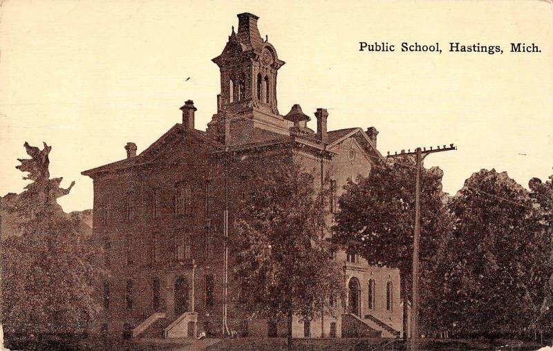 Public School, Hastings, Michigan Antique Postcard (T1720)