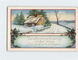 Postcard Christmas Greeting Card with Message and Hollies Art Print