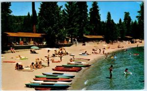 LAKE TAHOE, California  CA   Scene at MEEKS BAY  Kayaks, Beach  1974  Postcard