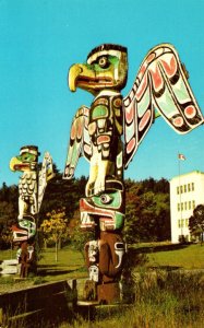 Canada British Columbia Alert Bay Kwakiutl Totem Poles Outside St Michael...