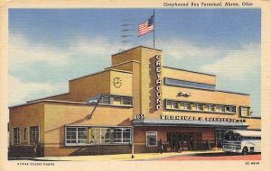 Greyhound Bus Terminal Station Akron Ohio linen postcard