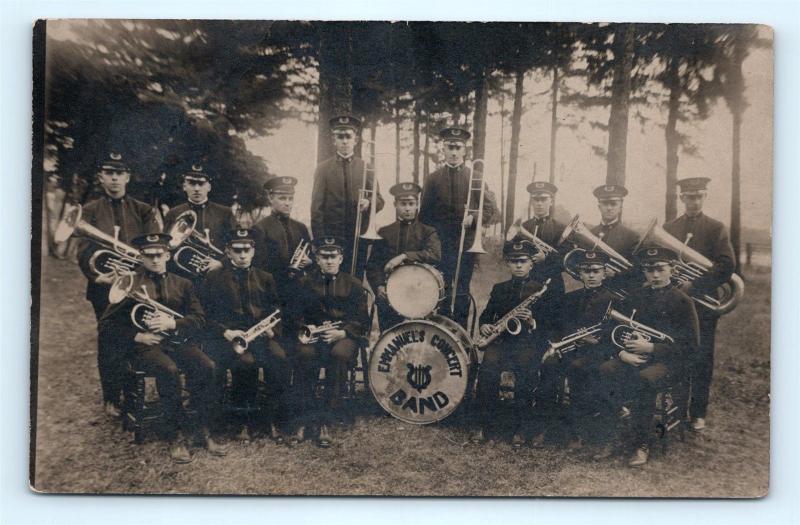 Postcard MA Cambridge Emmanuel's Reformed Church Concert Band RPPC c1910 A36