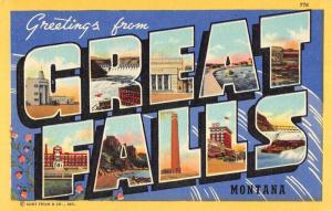 Great Falls Montana Greetings Large Letter Linen Antique Postcard K21811