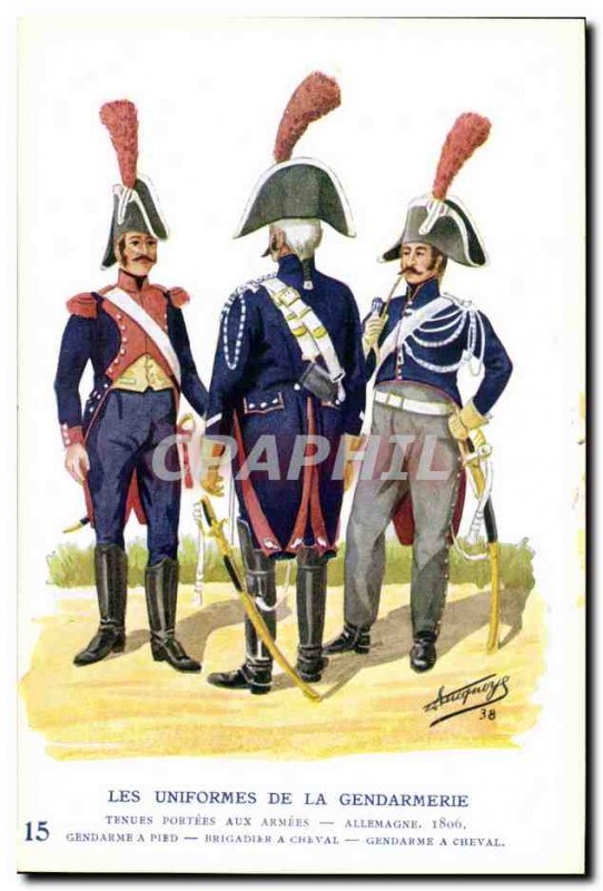 Old Postcard The uniforms of the gendarmerie Gendarme Brigadier MArechausee h...