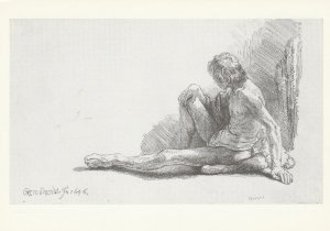 STUDY OF THE NUDE (SITTING BOY) By REMBRANDT - Vintage Art POSTCARD