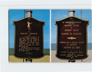 Postcard Knute Rockne plaque and Glenn H. Curtiss plaque, Ohio