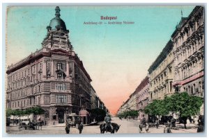 Budapest Hungary Postcard Andrassy Street Two Road Building 1912 Posted