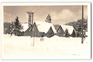 RPPC GATEWAY MOTEL Truckee, CA Winter Snow Tahoe 1930s Vintage Photo Postcard