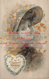 Valentine Day, Winsch No WIN131-1, Woman With Large Hat in Falling Gold Leaves