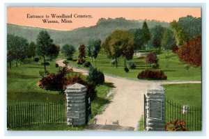 Entrance Woodland Cemetery Winona Minnesota Circa 1910 Antique Postcard 