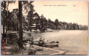 Sandy Pond Ayer Massachusetts MA Boating Canoeing Water Adventure Postcard