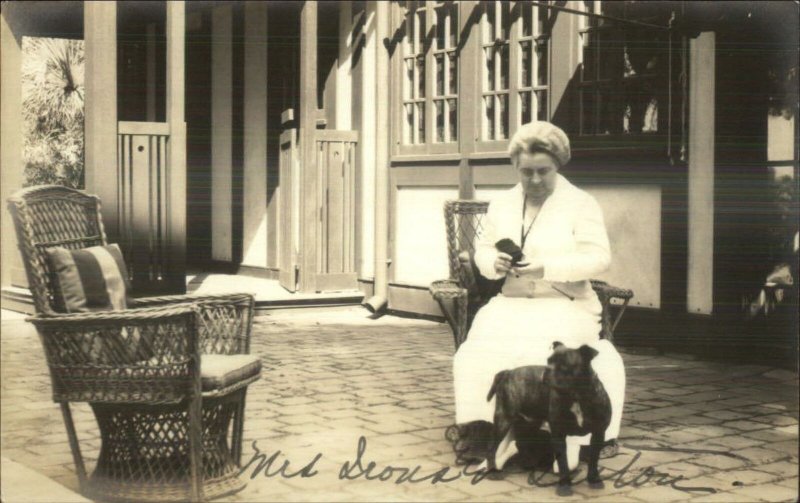 Woman & Pitbull Terrier Dog c1910 Real Photo Postcard