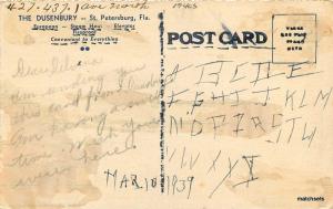 1940s St Petersburg Florida Dusenbury Hotel Roadside Teich linen postcard 9898