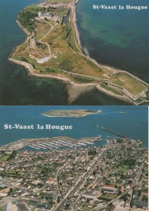 St Vaast La Hougue 2x Map Aerial French Postcard s