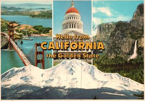 Postcard 1987 Hello From California Golden Gate Bridge State Capitol Yosemite CA