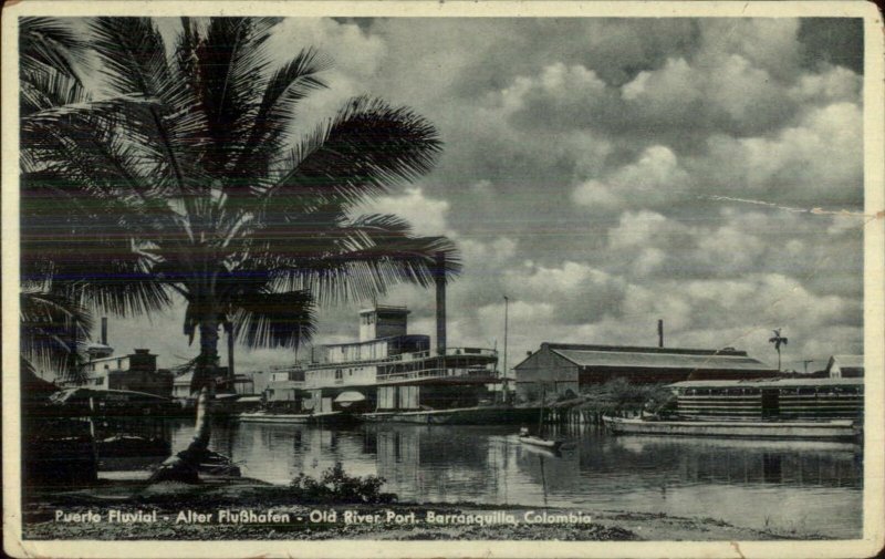 Barranquilla Colombia Puerto Fluvial Old Real Photo Postcard