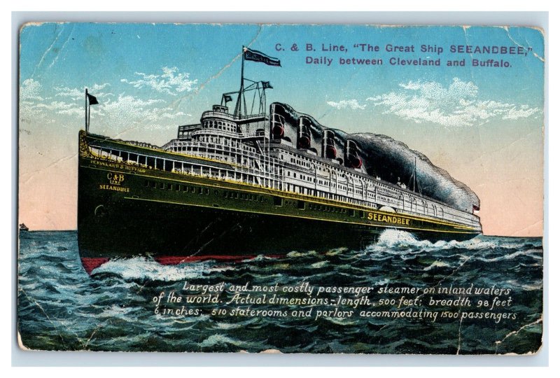 C. 1910 C & B Line Steamer S.S. Seeandbee Steamship Vintage Postcard P217