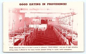 PROVIDENCE, RI Rhode Island ~ State Room JOHNSON'S SEA FOOD GRILL 1950 Postcard