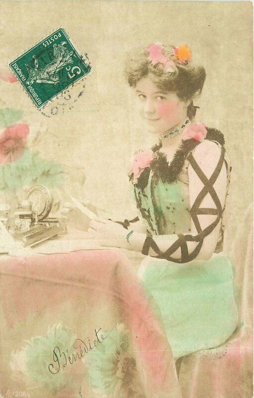 C-1910 Gaudy hand Tint Woman Postcard 20-669