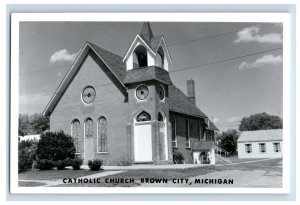 Vintage Catholic Church Brown City MI Real Photo RPPC Postcard P141