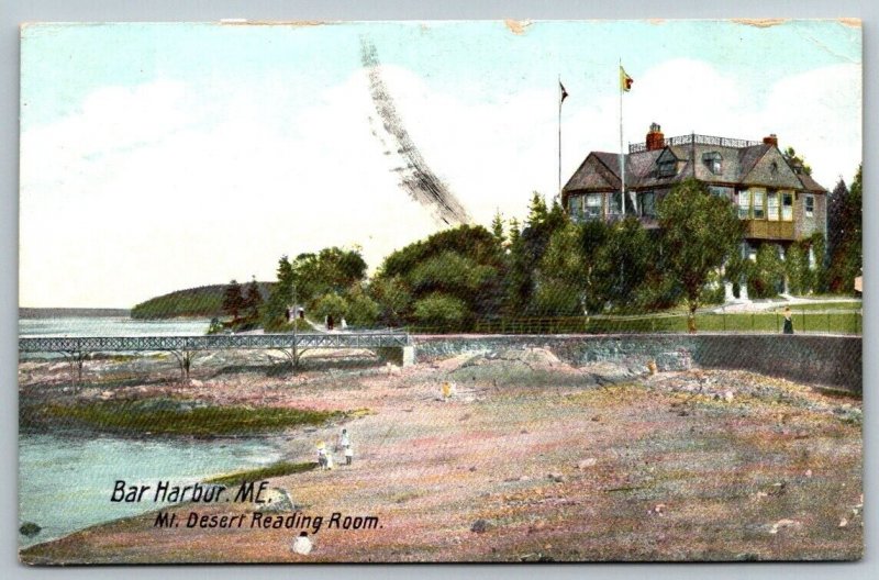 Bar Harbor  Maine  Mt. Desert Reading Room   Postcard  1910