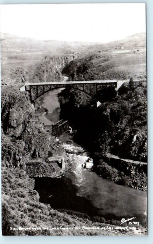 RPPC SAPINERO, CO ~ HIGH BRIDGE & GUNNISON RIVER c1950s Sanborn w-907 Postcard