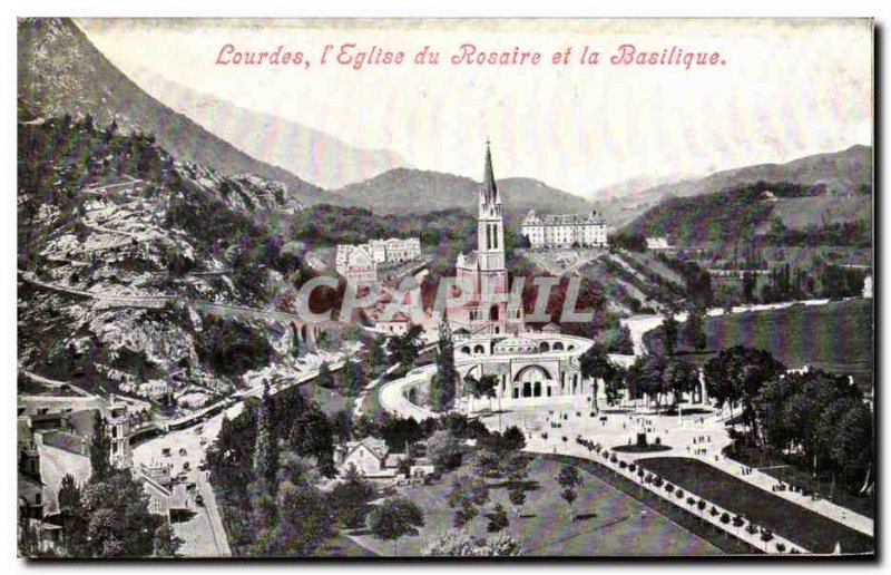 Old Postcard Lourdes L & # 39Eglise and Rosary Basilica