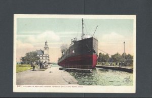 Post Card Ca 1903 Sault St Marie MI Steamship In Ballast Taking On Heavy-----