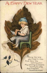 Clapsaddle New Year Int'l Art Little Boy Playing Accordion c1910 Vintage PC