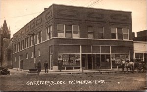 Real Photo Postcard People Horses Sweetser Block Street Scene in Reinbeck, Iowa