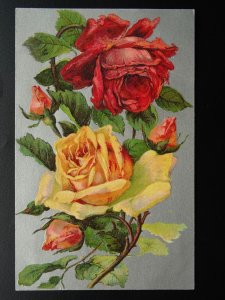 Flower Theme RED & YELLOW ROSES c1908 Embossed Postcard