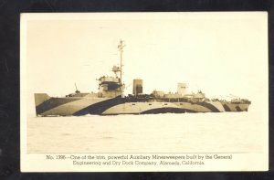 U.S. NAVY MILITARY SHIP MINESWEEPER ALAMEDA CALIFORNIA WWII REAL PHOTO POSTCARD