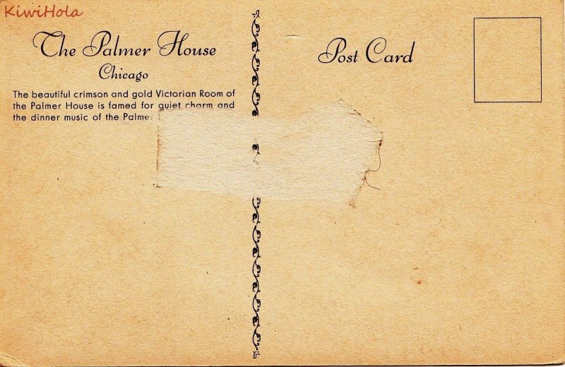 Postcard Victorian Room Palmer House Chicago IL