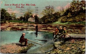Postcard PA Erie Scene at Mouth of Four Mile Creek Men & Boy Fishing 1912 K7